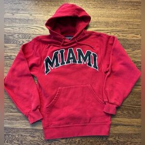 #687 MIAMI OHIO REDHAWKS EMBROIDERED FRONT Red Miami Hoodie. MIAMI UNIVERSITY